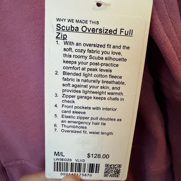 NWT Lululemon Scuba Oversized Full-Zip Hoodie in Velvet Dust - Picture 7 of 8